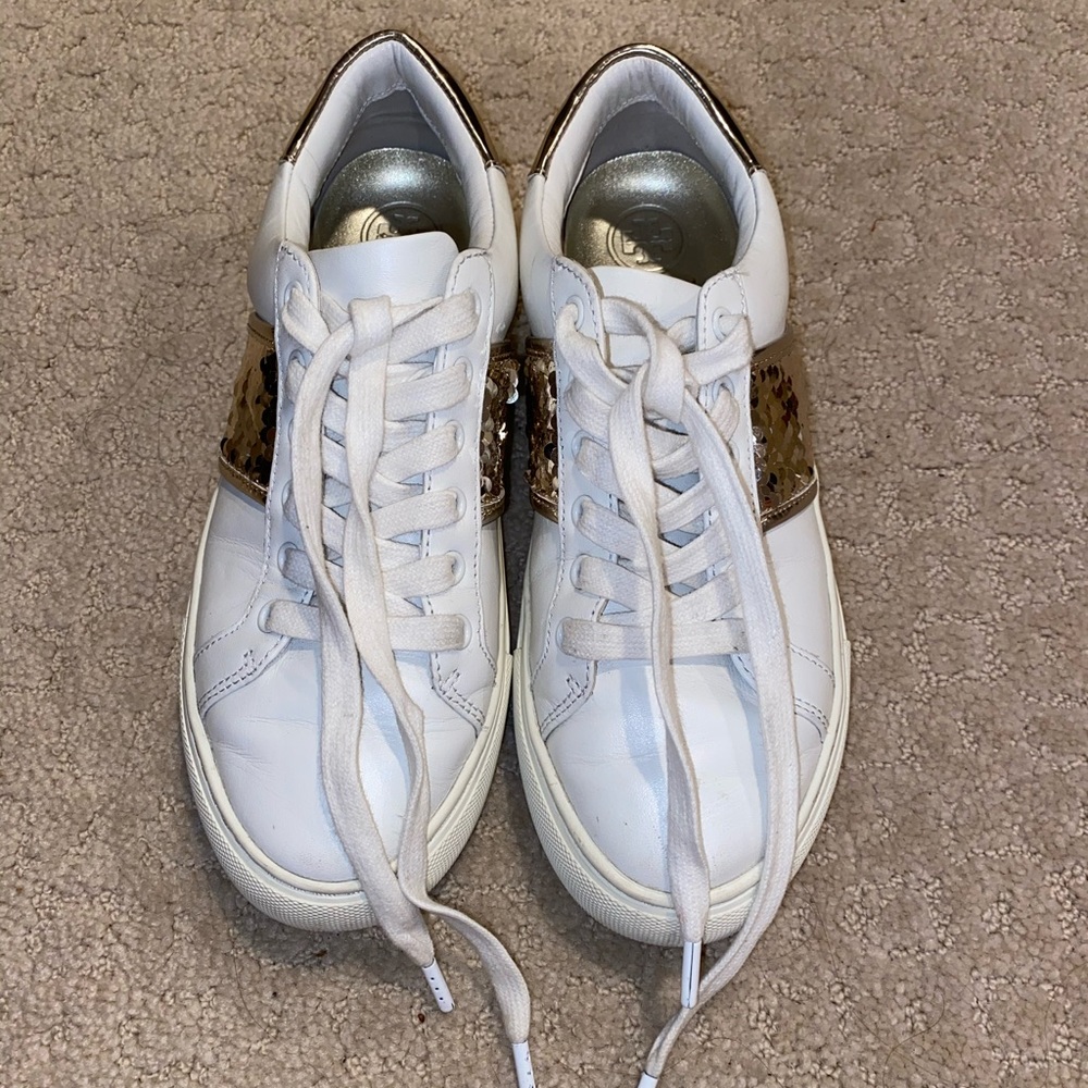 Tory Burch Carter white sneakers with gold sequins - Picture 2 of 7